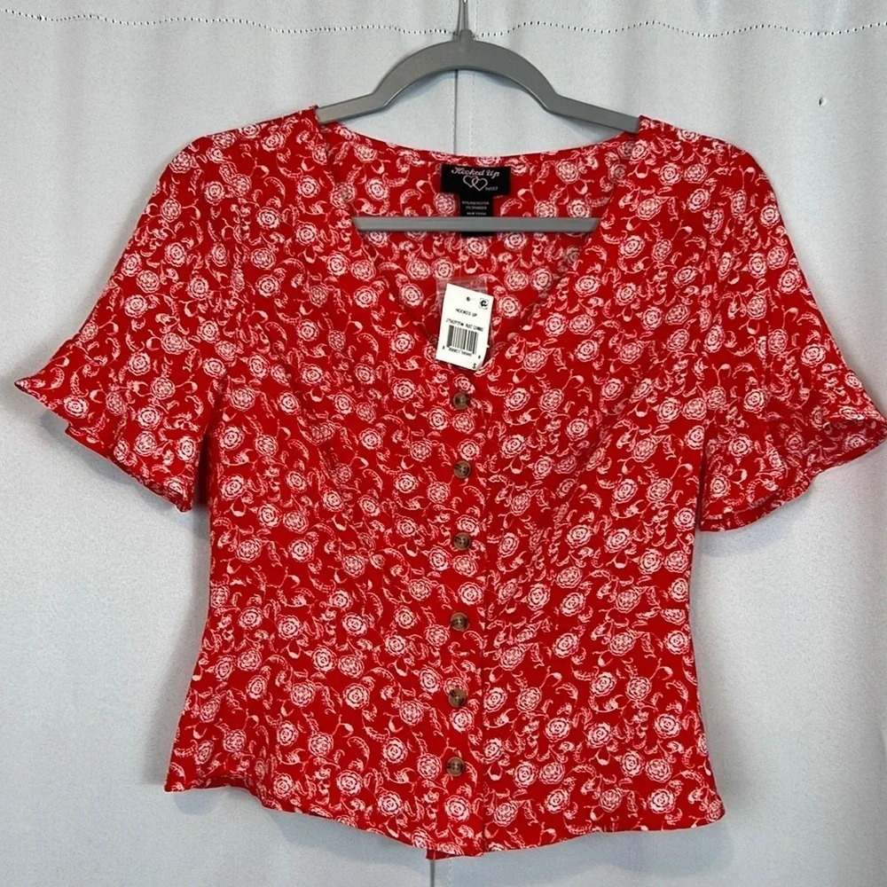 New Hooked‎ Up V-Neck Brand Button Up Peplum Top Size Small